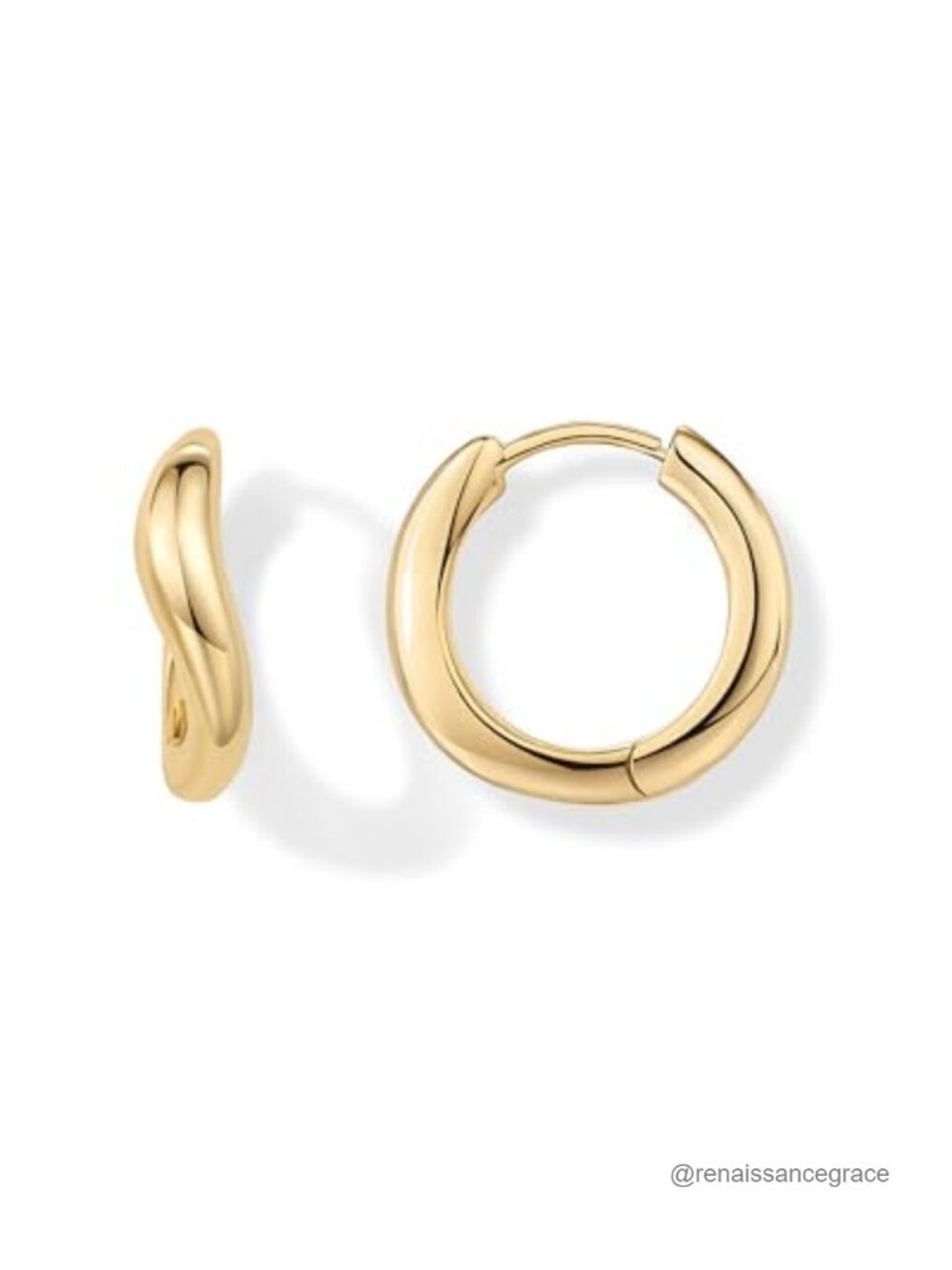 14K Gold Plated Wavy Huggie Hoop Earrings Twisted Hoops for Women